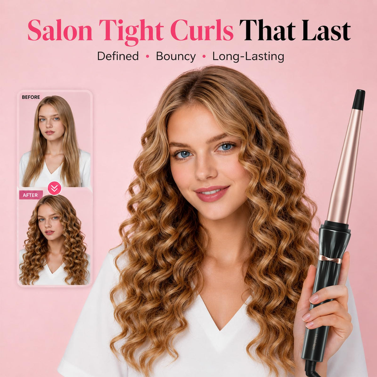 hahahope Tapered Curling Iron in use creating curls