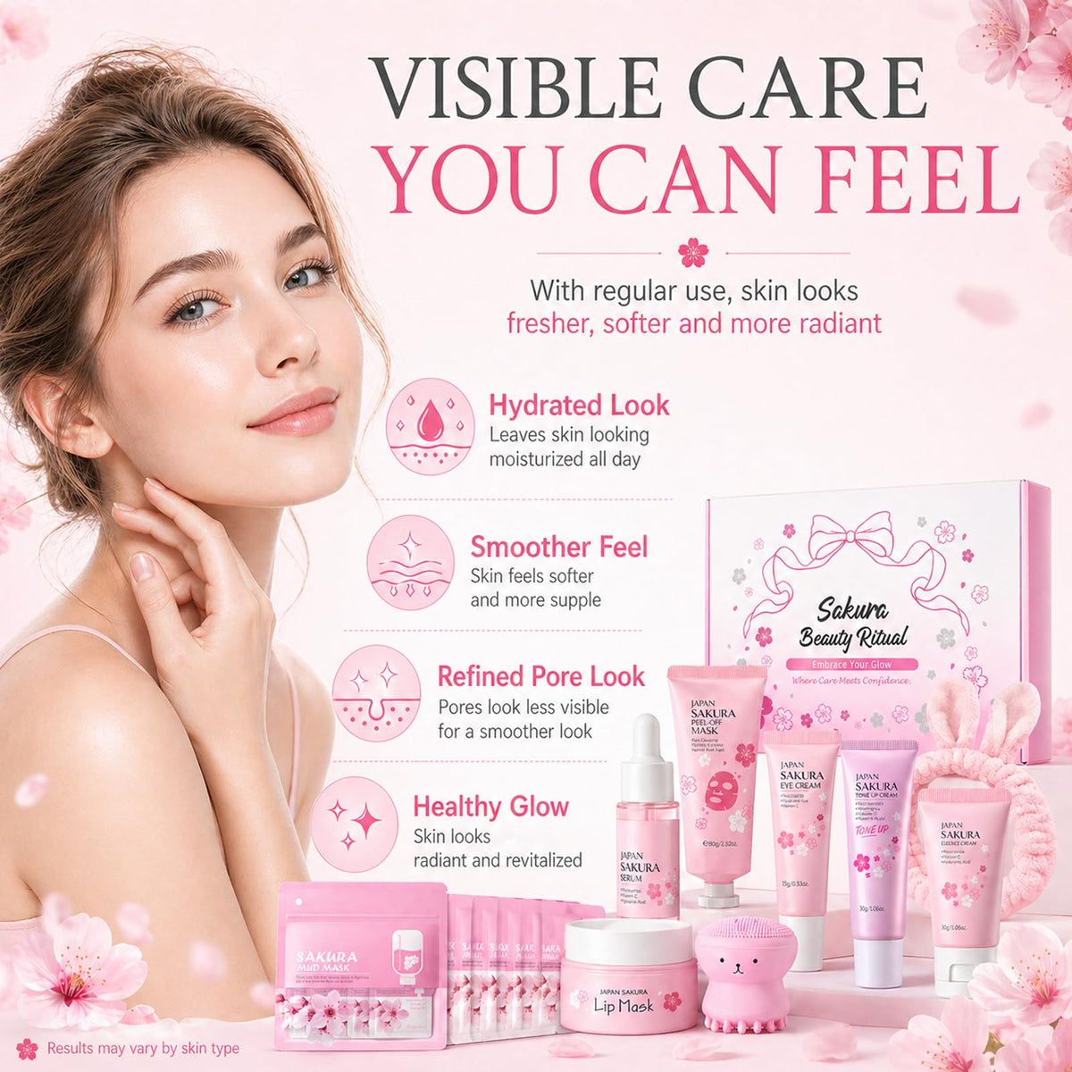 Hair band included in MrCuvaryas Sakura Skin Care Set