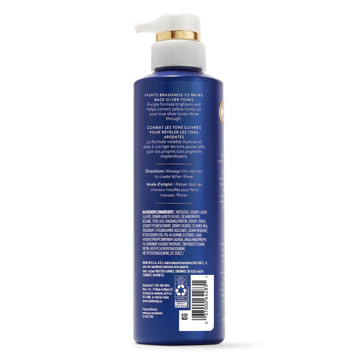 Hair Biology Biotin-Infused Purple Shampoo and Conditioner in use in the shower