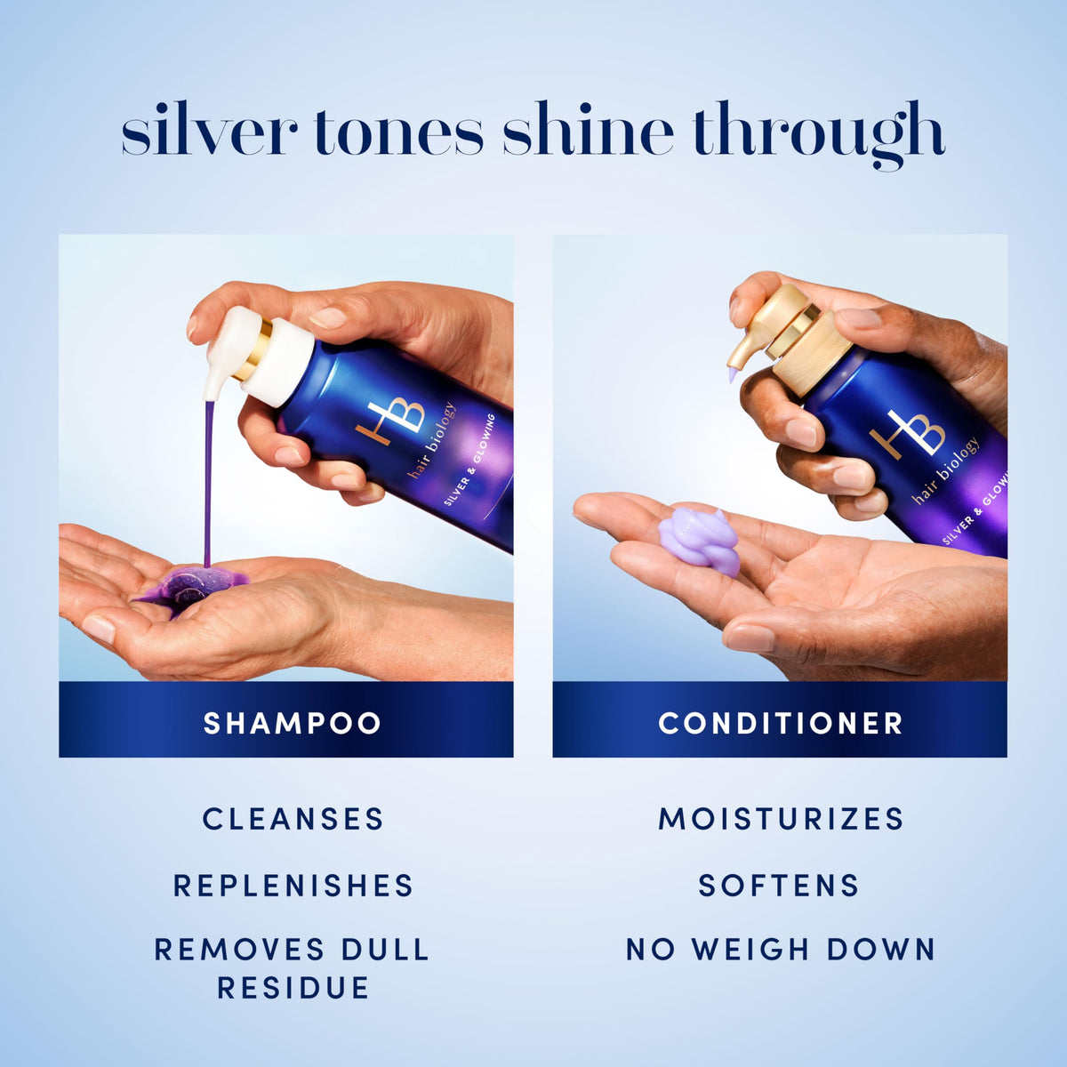 Hair Biology Biotin-Infused Purple Shampoo and Conditioner with flowers