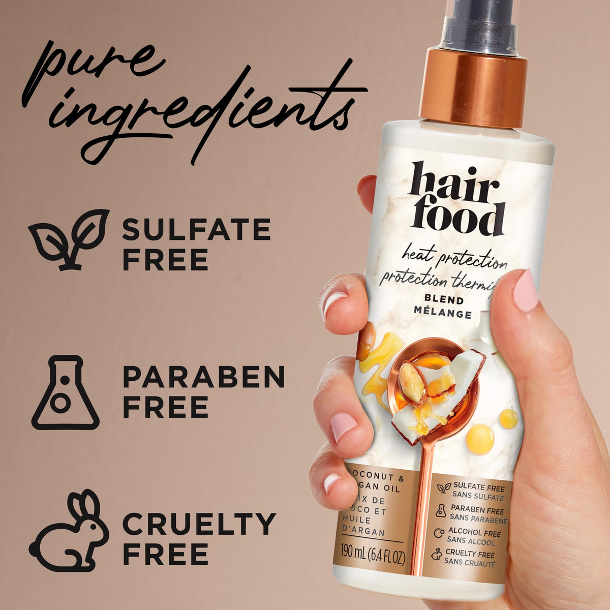 Hair Food Coconut & Argan Oil Heat Protectant Spray with coconut and argan oil ingredients
