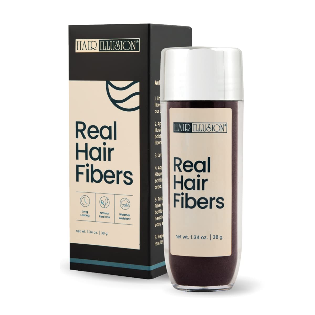 Hair Illusion Dark Brown Hair Fibers 38g bottle front view