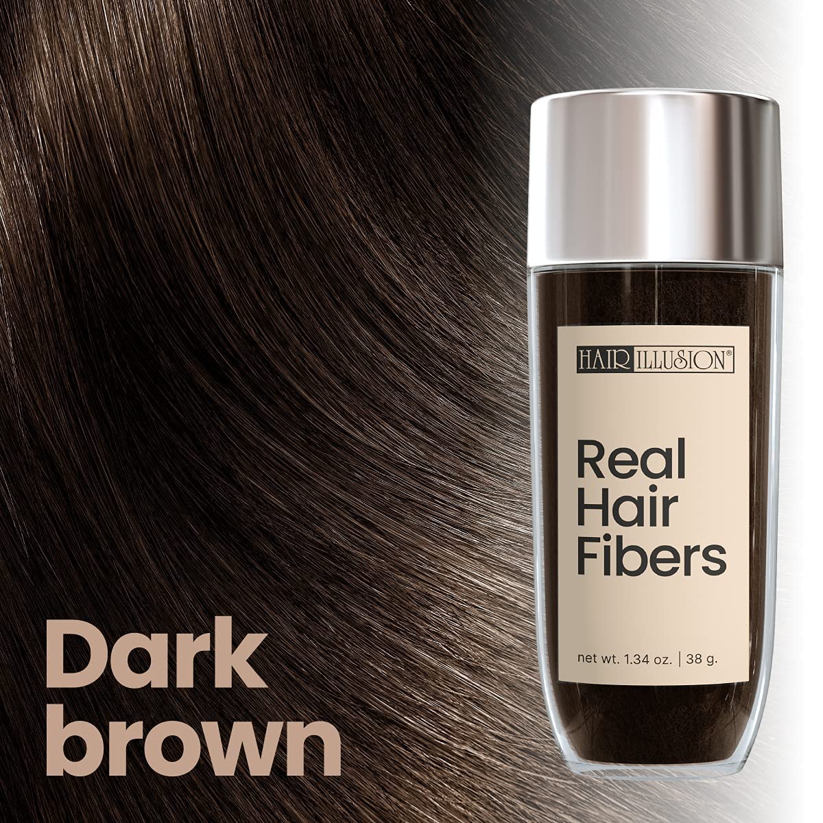 Hair Illusion Dark Brown Hair Fibers with hair styling tools