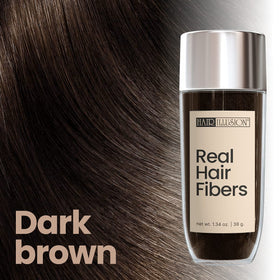 Hair Illusion Dark Brown Hair Fibers with hair styling tools