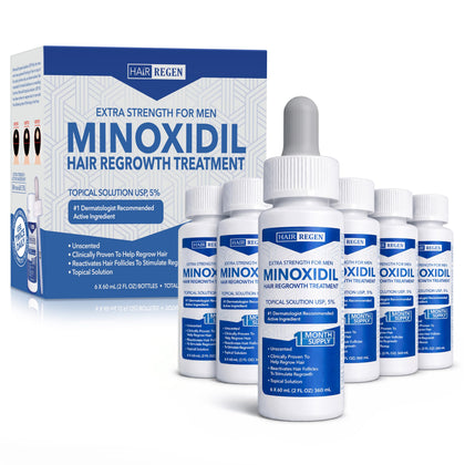 Hair Regen Minoxidil for Men 5% six serum bottles front view