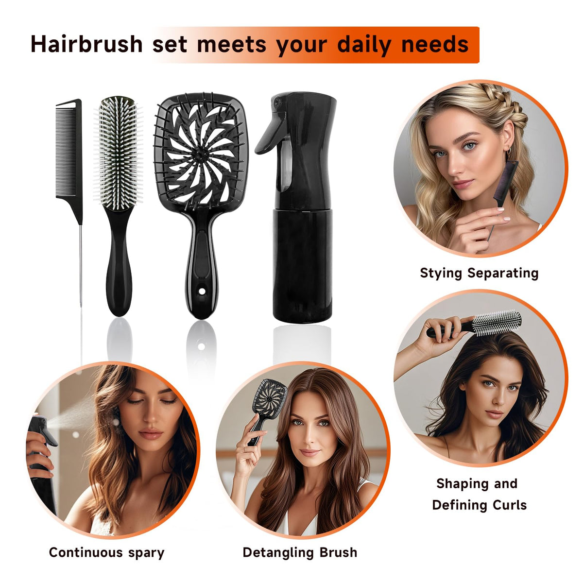 Hair tie included in FlyLanyards 11-piece hair brush set