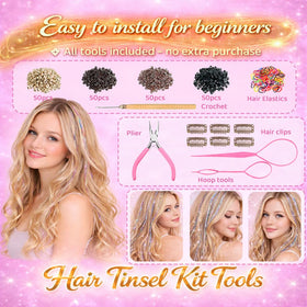 Hair tinsel applied to a hairstyle for a festive look