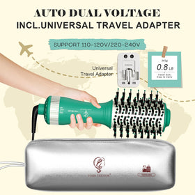 Hair Trends Blow Dryer Brush showing dual voltage feature