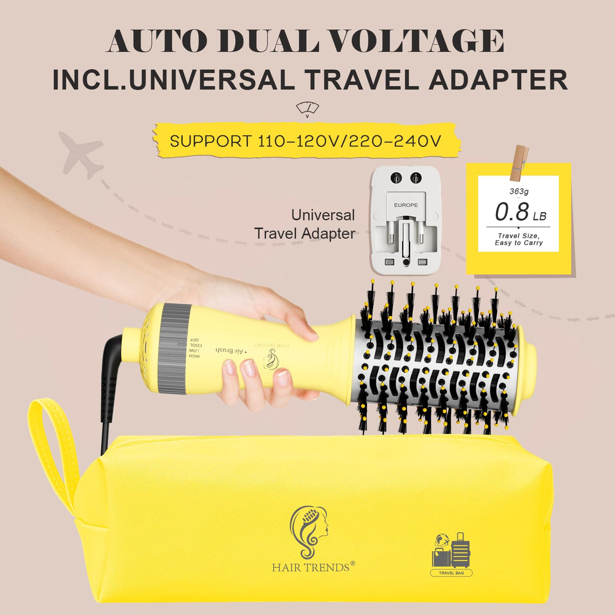 Hair Trends blow dryer brush with nano titanium barrel close-up