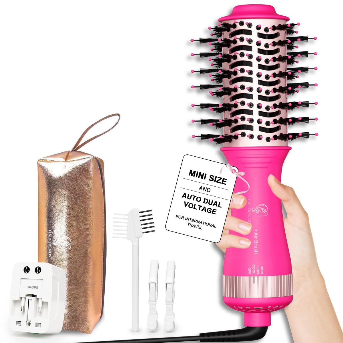 Hair Trends Dual Voltage Mini Hot Air Brush front view