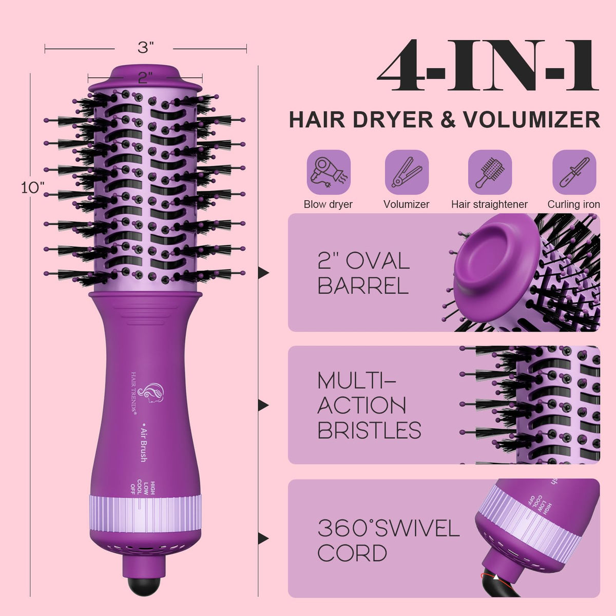 Hair Trends Dual Voltage Travel Hair Dryer Brush in a travel bag
