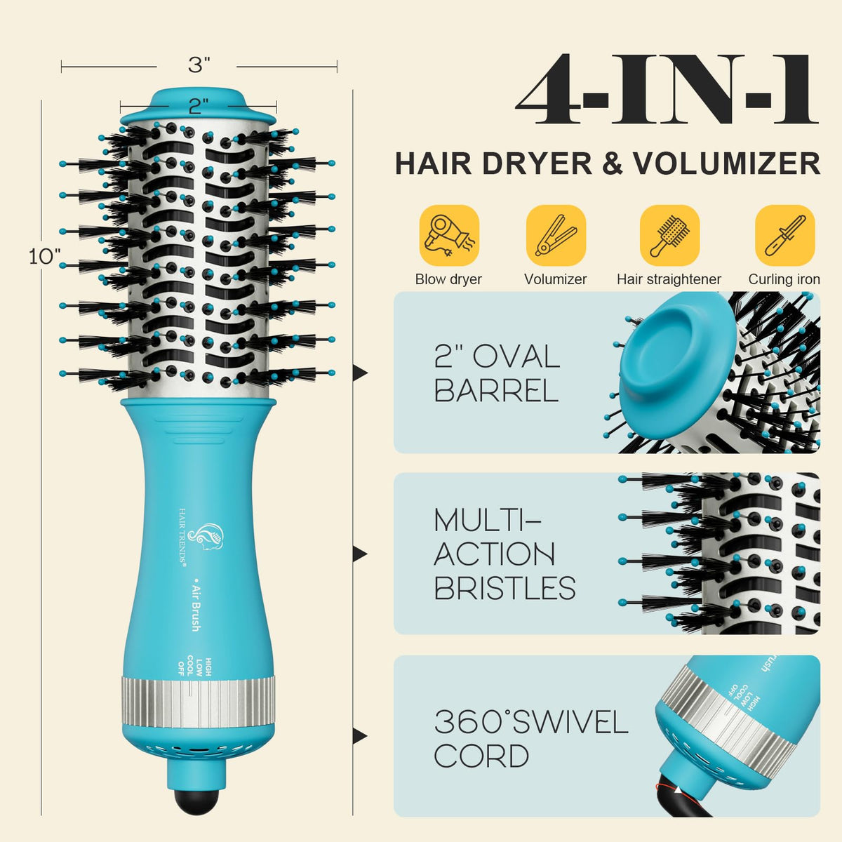 Hair Trends Mini Hot Air Brush with 2 speed and 3 temperature settings