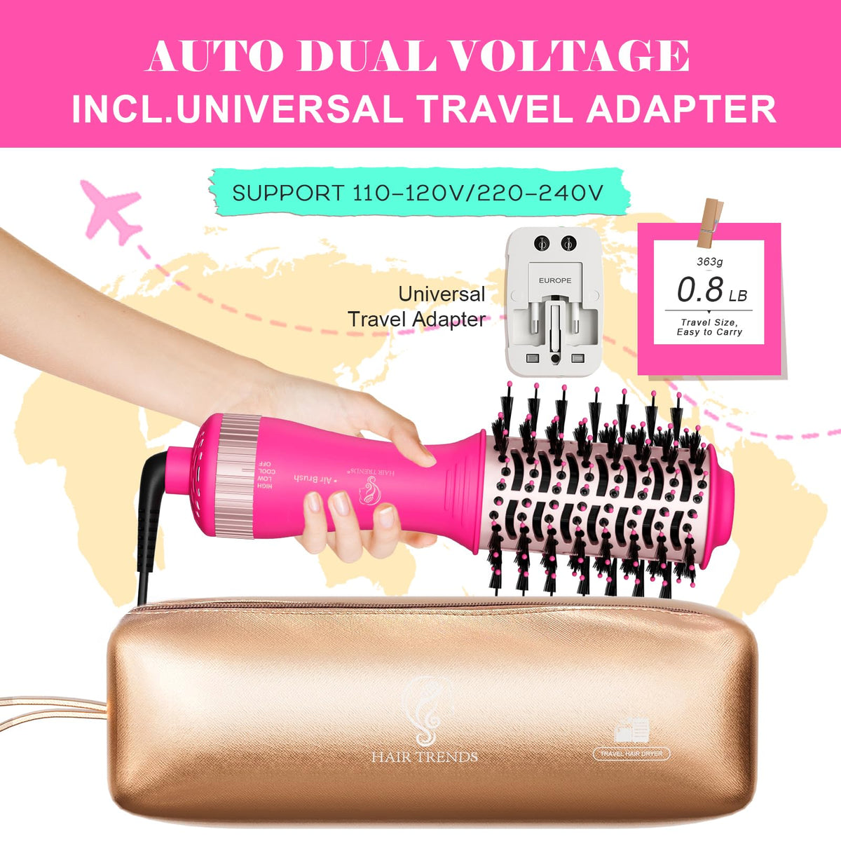 Hair Trends Mini Hot Air Brush with universal adapter