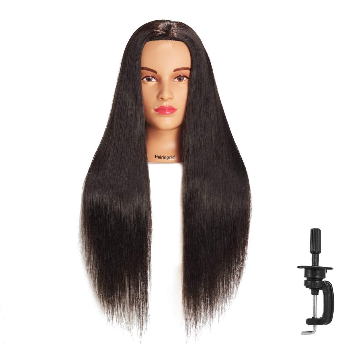 Hairingrid mannequin head with synthetic fiber hair, front view
