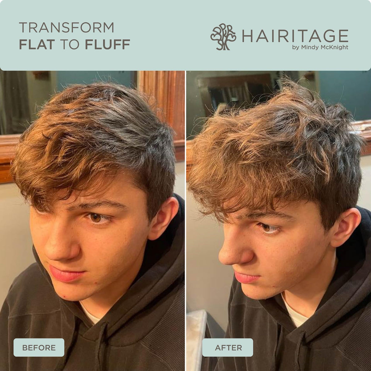 Hairitage Hair Texture Powder 40g with application on hair