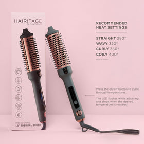 Hairitage Heated Curl Brush in use on styled hair