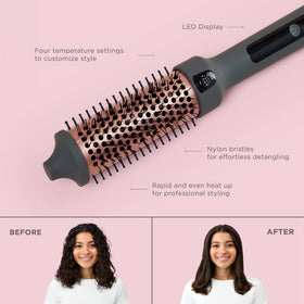 Hairitage Heated Curl Brush with temperature settings displayed