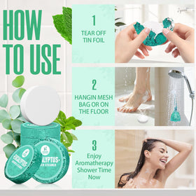 HAISHAN SHOWER Eucalyptus Mint Shower Steamer on a bathroom shelf