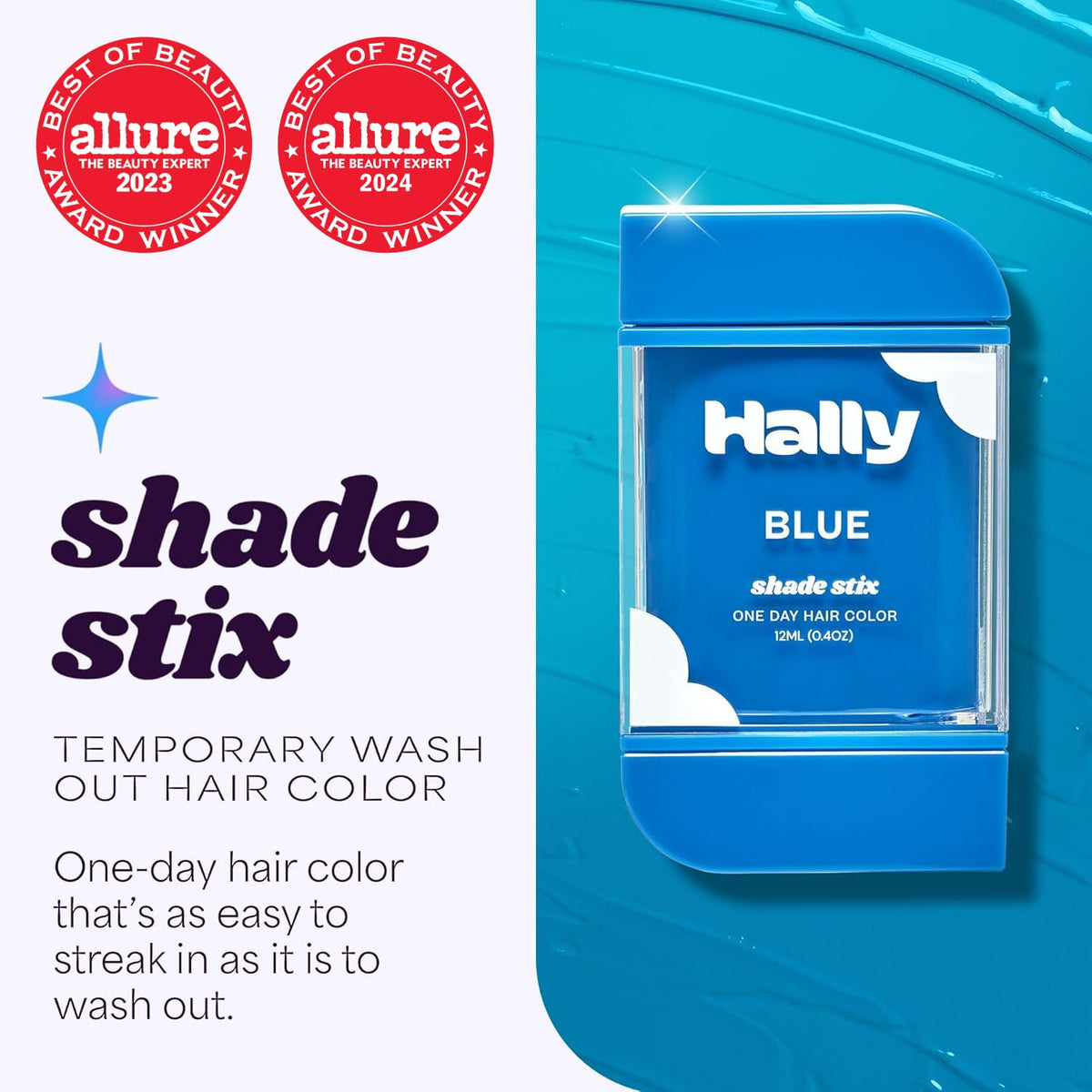 Hally Hair Shade Stix blue with built-in comb for easy application