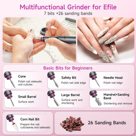 Halmai Electric Nail Drill accessories and bits laid out