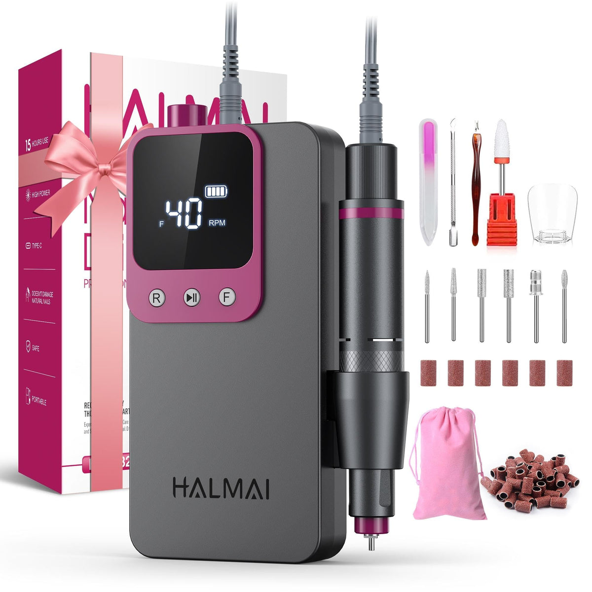Halmai Electric Nail Drill dark grey model front view