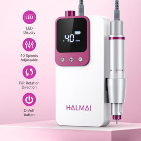 Halmai Electric Nail Drill in a hand demonstrating portability