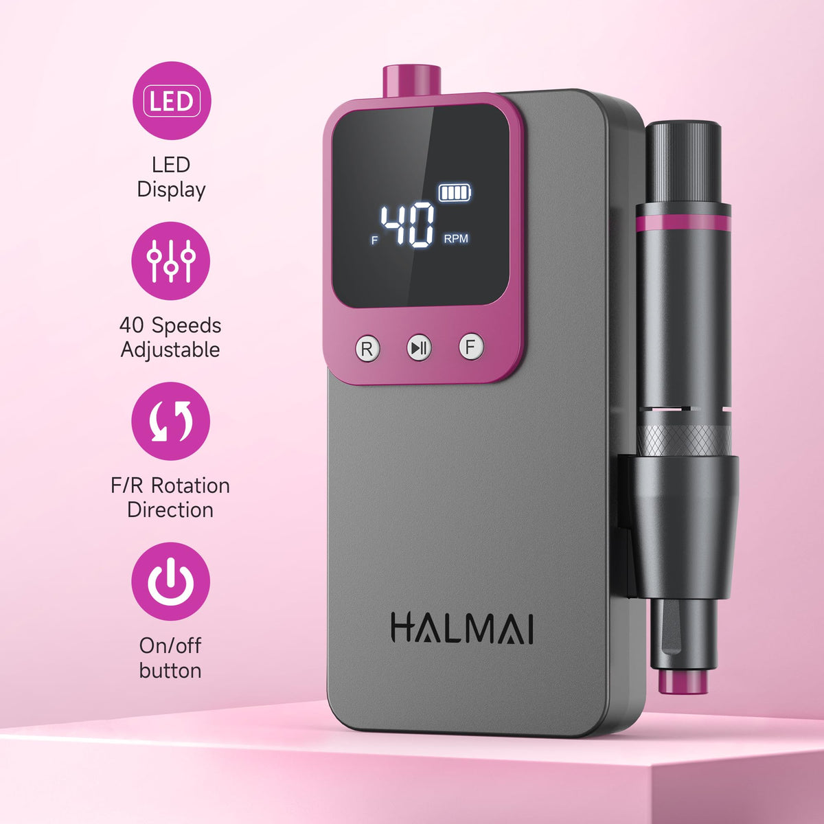 Halmai Electric Nail Drill side view showcasing design