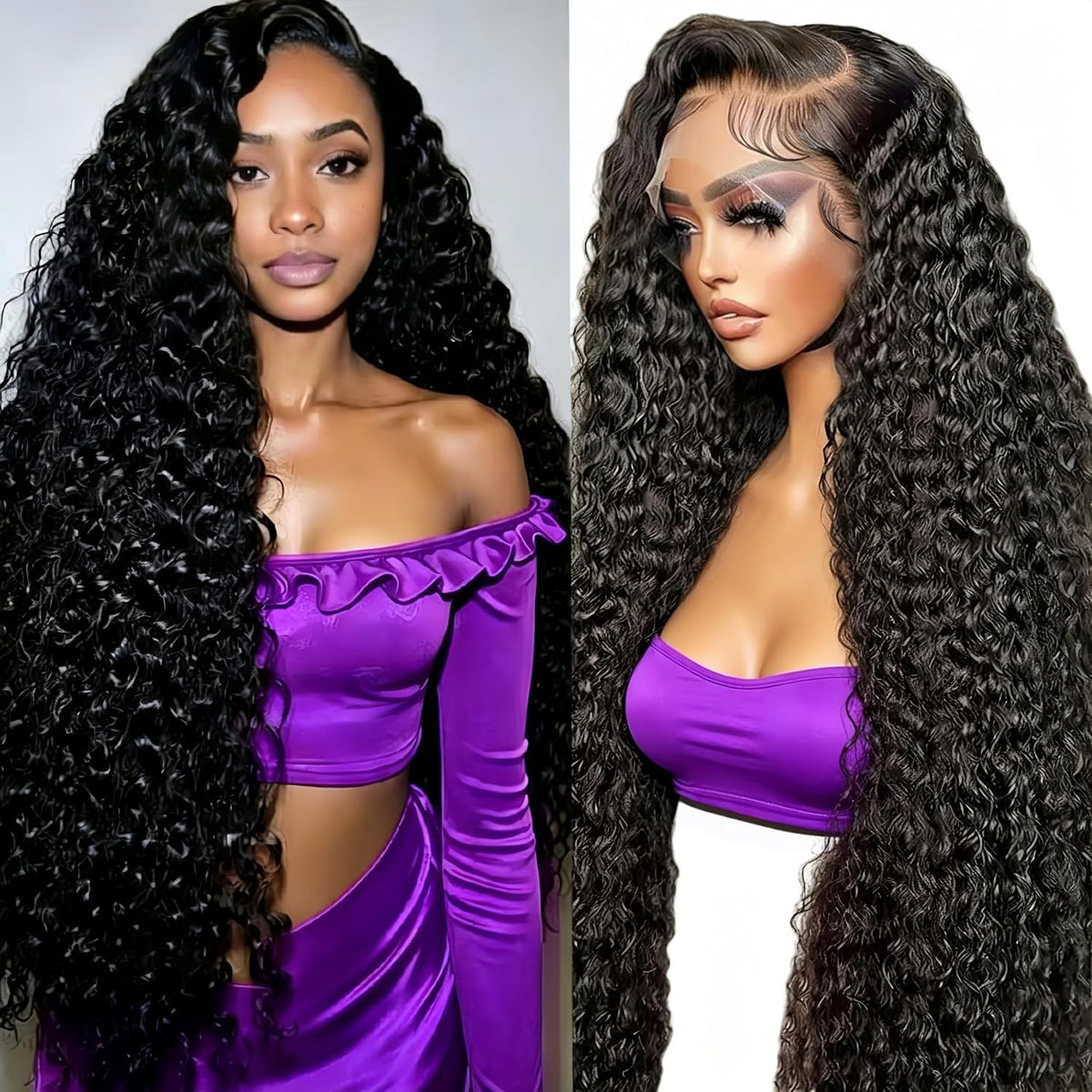 HaloQueen Hair 28 Inch Deep Wave Lace Front Wig showing deep waves and HD lace front