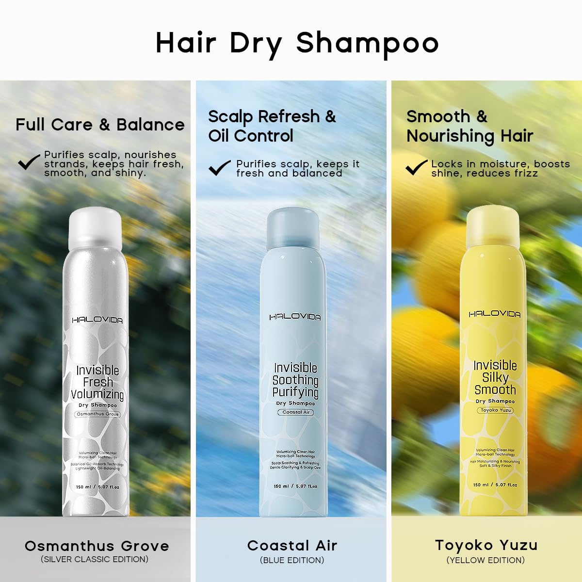 HALOVIDA Invisible Dry Shampoo application demonstration