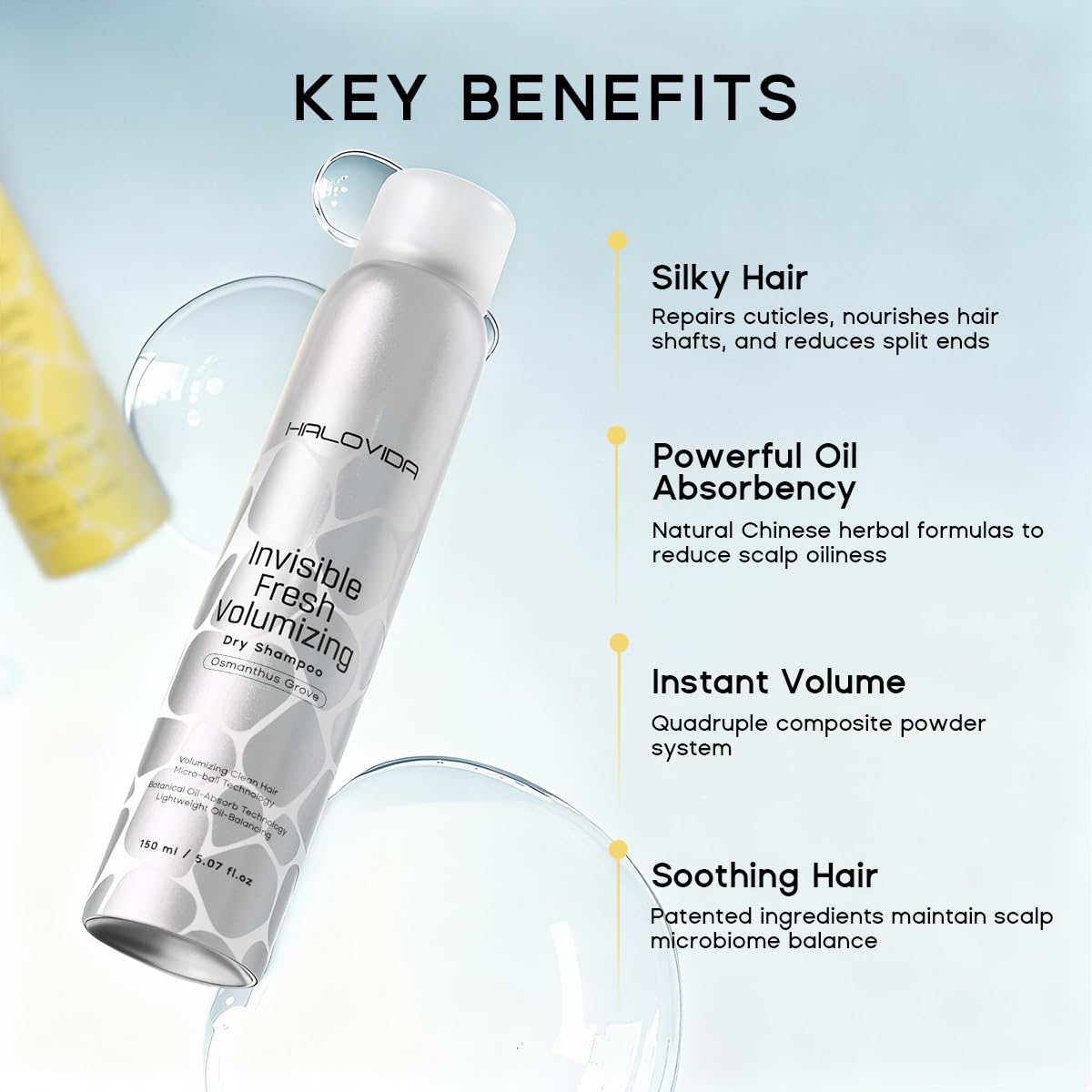 HALOVIDA Invisible Dry Shampoo ingredients list close-up