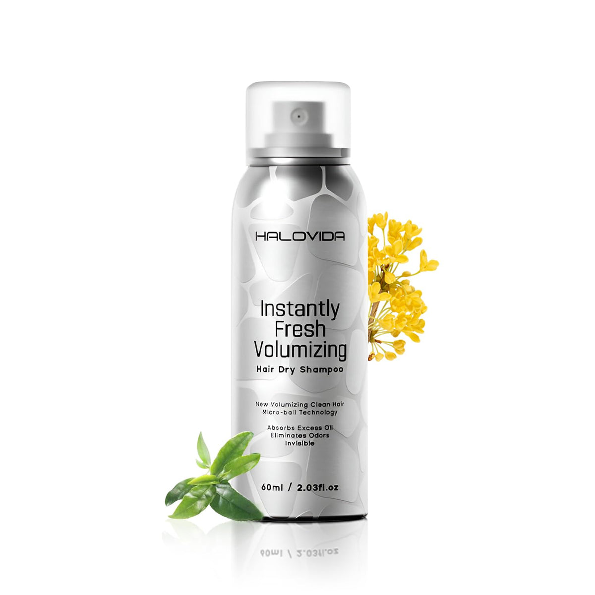 HALOVIDA Invisible Dry Shampoo travel size bottle front view