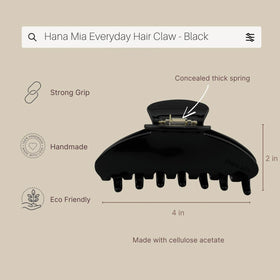 Hana Mia black claw clip displayed on a flat surface