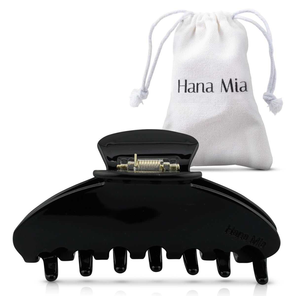 Hana Mia large black claw clip front view with glossy finish