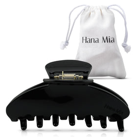 Hana Mia large black claw clip front view with glossy finish