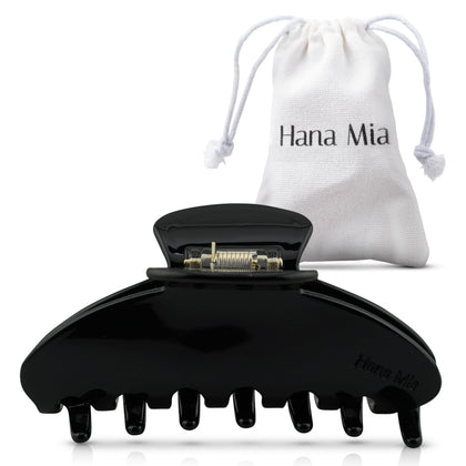 Hana Mia large black claw clip front view with glossy finish