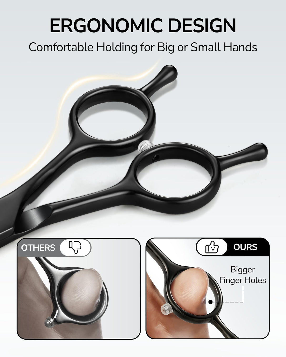 Hand holding ULG hair scissors in use
