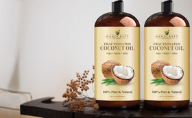 Handcraft Blends Fractionated Coconut Oil 28 Fl Oz with coconut background