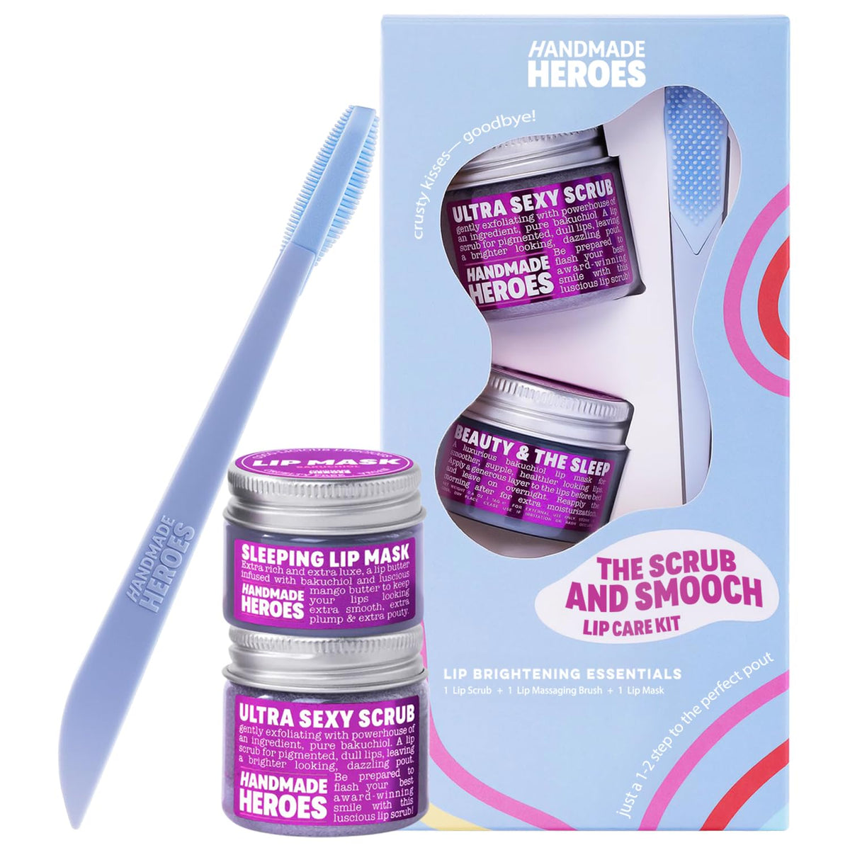 Handmade Heroes Natural Lip Scrub Set with Bakuchiol front view