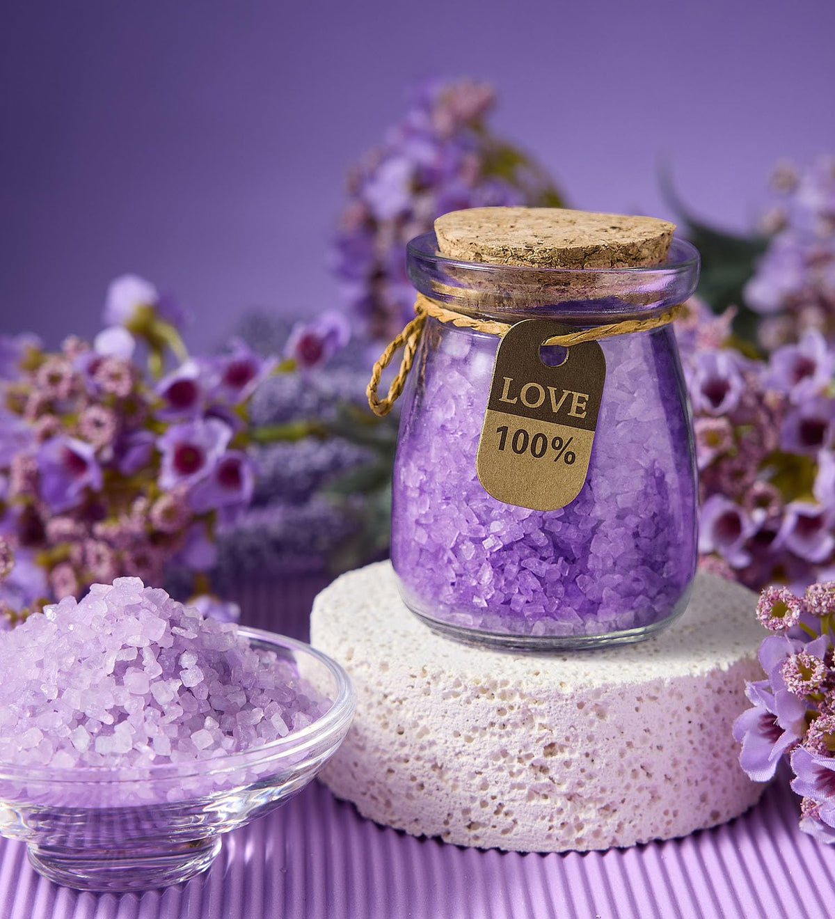 Handmade lavender soap with floral design