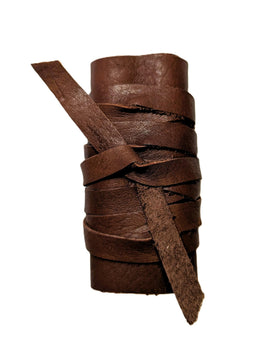 Handmade leather hair wrap front view with natural texture