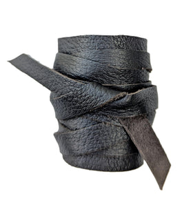 Handmade leather hair wrap with beads front view