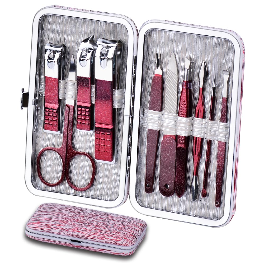 HANTEKAS Manicure Set 10 in 1 tools arranged in leather case