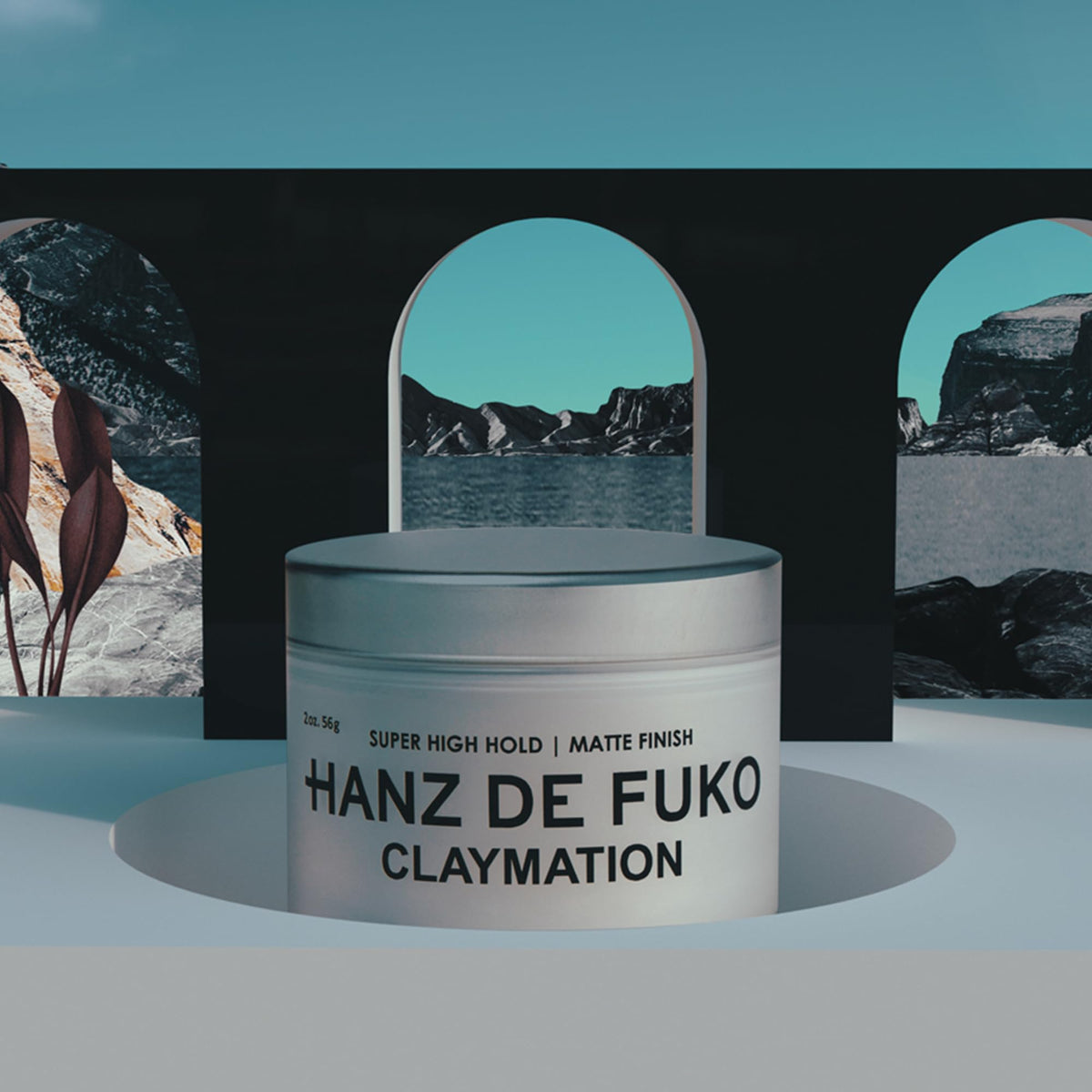 Hanz de Fuko Claymation 2 oz on a bathroom counter