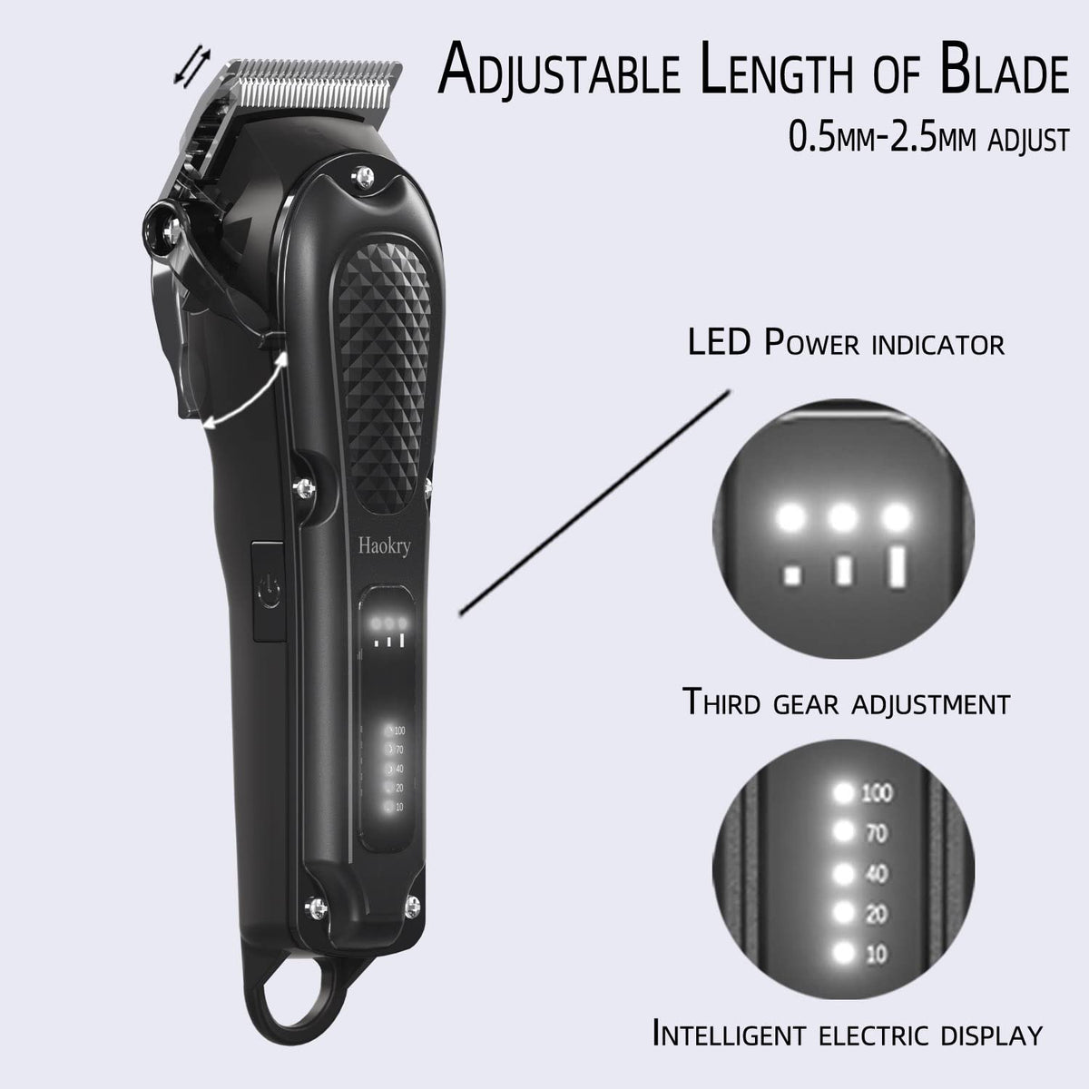 Haokry Hair Clippers showing adjustable gear strength feature
