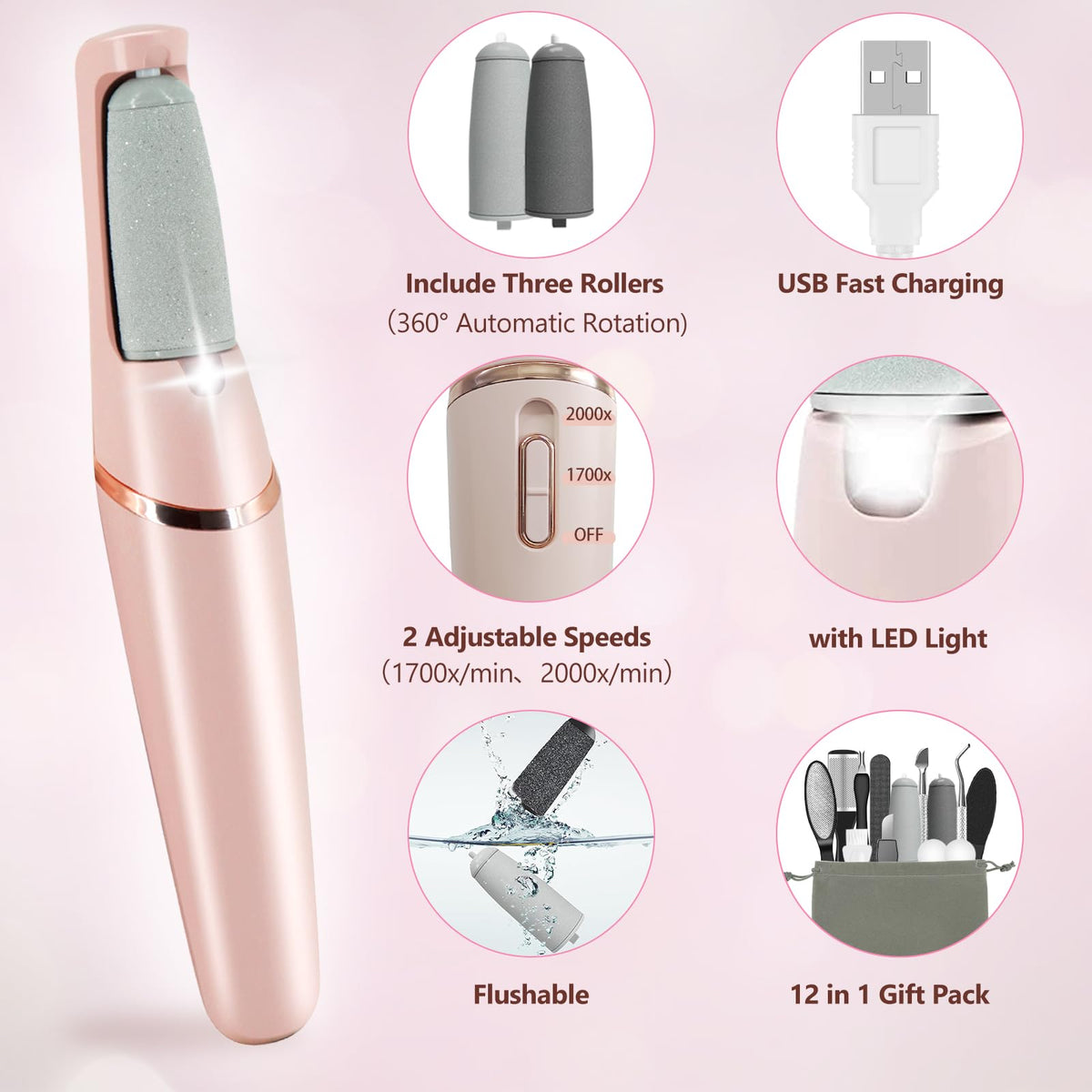 Haootadiy Electric Callus Remover with USB charging cable