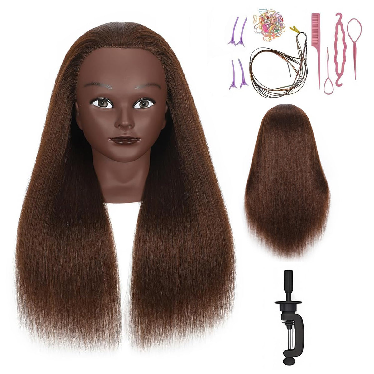 HAPOWELL 100% Real Hair Mannequin Head front view