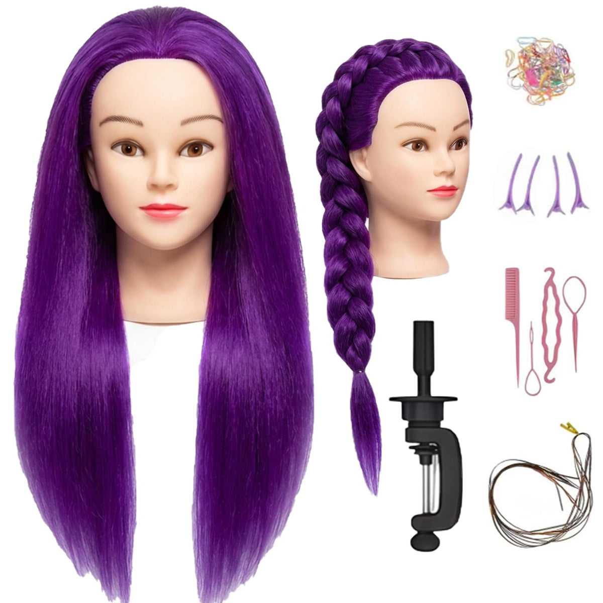 HAPOWELL 22-inch mannequin head front view with real hair
