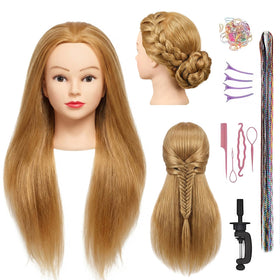 HAPOWELL mannequin head front view with 22-inch real hair