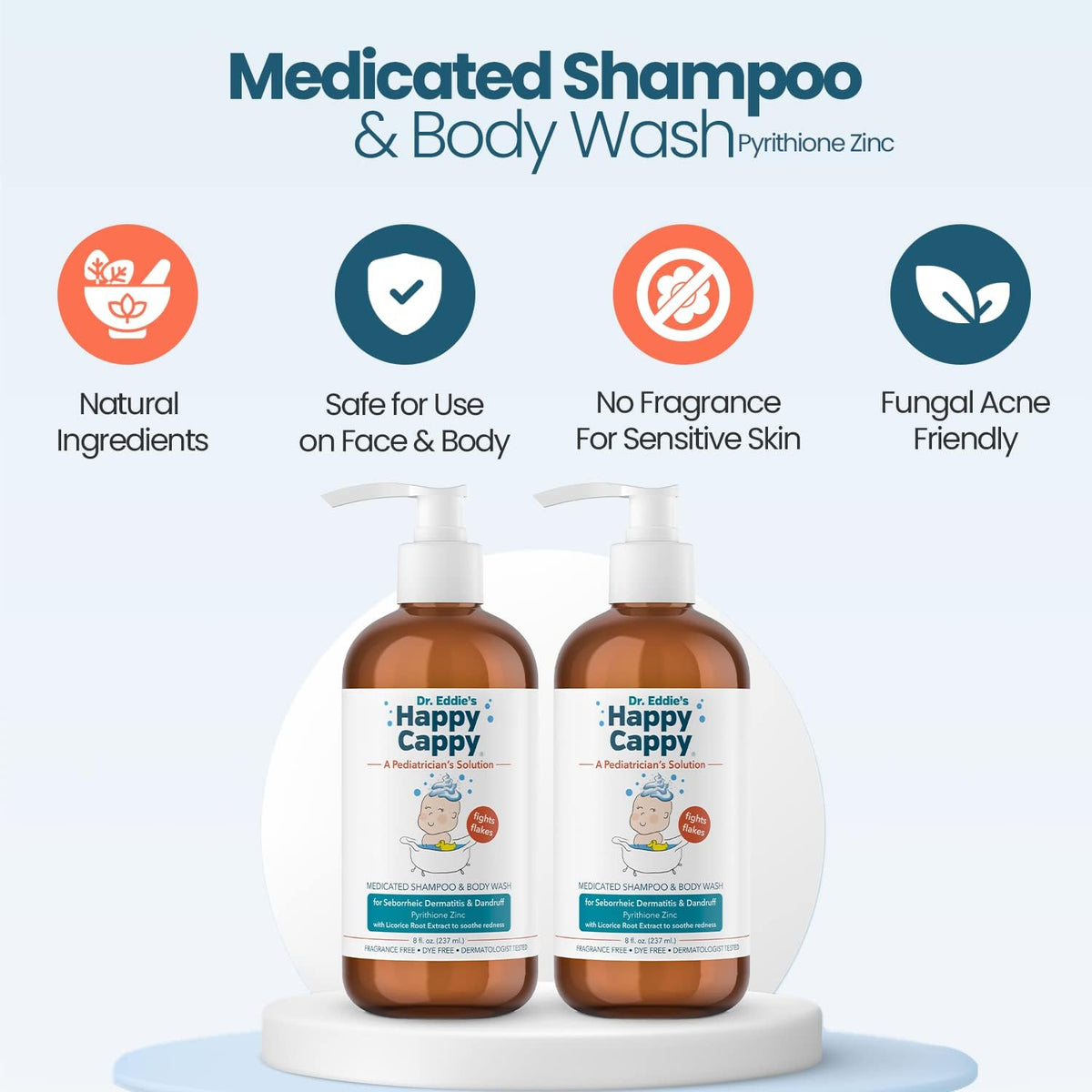 Happy Cappy Medicated Shampoo and Body Wash side view showing bottle design