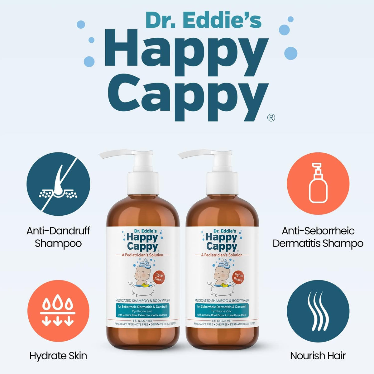 Happy Cappy shampoo and brush bundle displayed together
